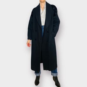 80s Maggie Lawrence‎ Black Wool Blend Coat with Velvet Shoulder Detail